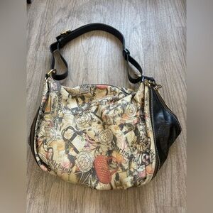 Marino Orlandi Multi-Print Canvas and Leather Shoulder Bag - Beige/Black